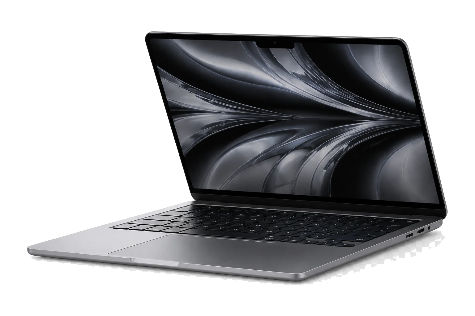 Imagen de referencia de una MacBook abierta en perspectiva